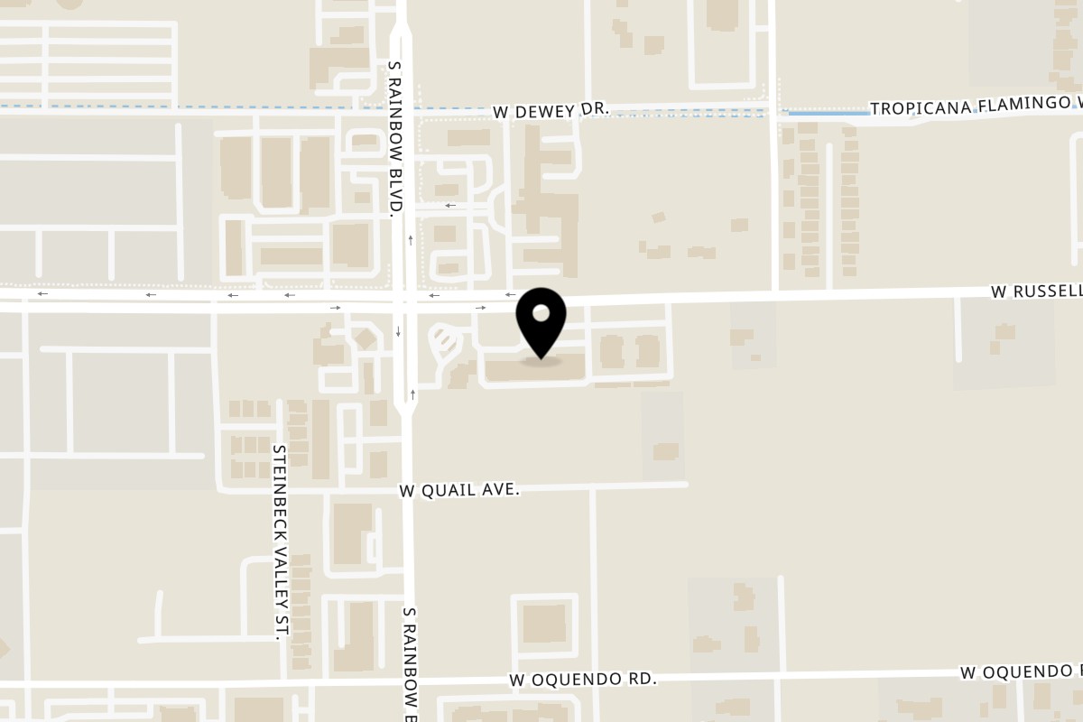 Map showing the location of Grinds 2 Da Max Russell on 6825 W Russell Rd APT 135 in Las Vegas